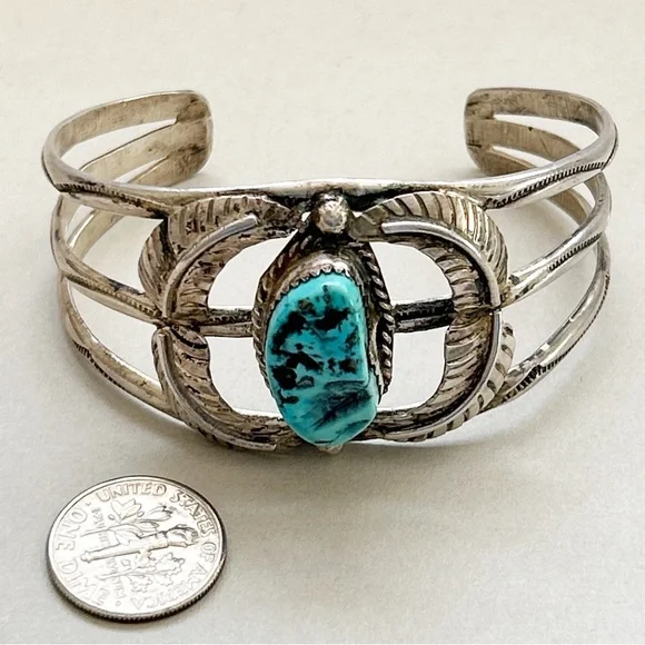 Vintage Jefferson Lee Navajo Turquoise Sterling Silver Cuff Bracelet - Picture 12 of 14